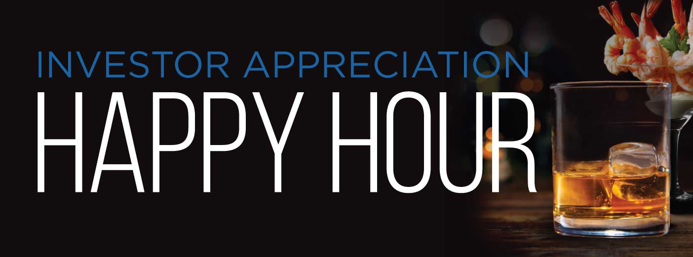 Investor Appreciation Happy Hour image of bourbon and shrimp cocktail